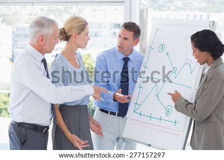 Business team talking about the graph on the whiteboard in the office