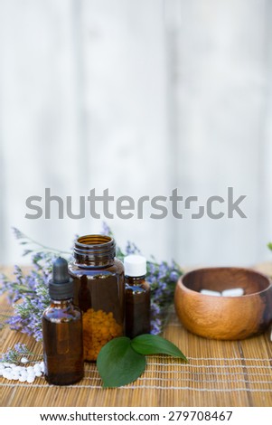 Herbal medicine on wooden background