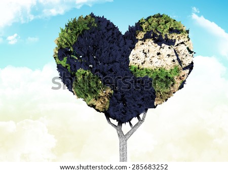 Heart shaped earth tree against blue sky
