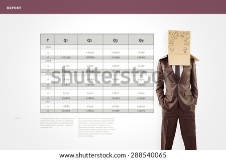 Anonymous businessman with hands in pockets against business interface with graphs and data
