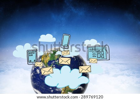 Cloud computing doodle against white clouds under blue sky