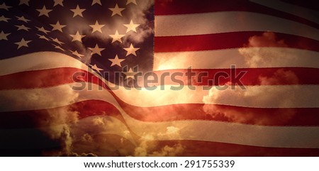 Digitally generated united states national flag against orange sky