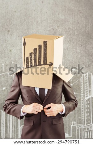 Anonymous businessman buttoning his jacket against hand drawn city plan