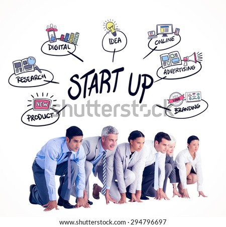 Business people preparing to run against start up doodle