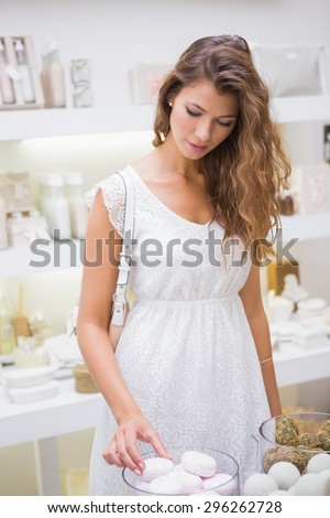 Woman testing soap at a beauty salon