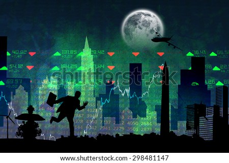Full moon against stocks and shares