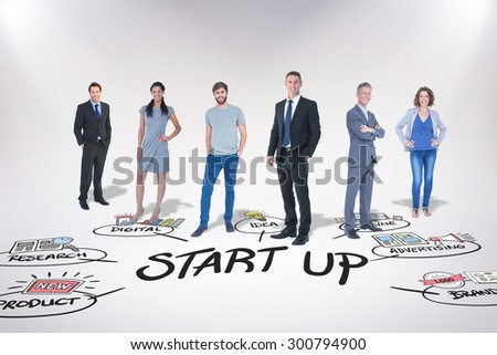 Business team against start up doodle