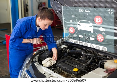 Engineering interface against mechanic checking the oil of car