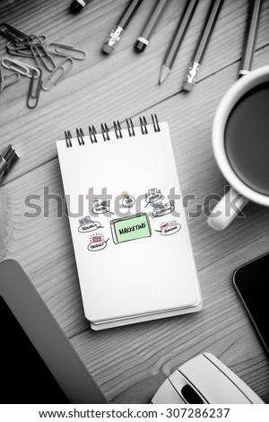 marketing doodle against notepad on desk