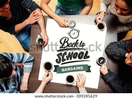 People sitting around table drinking coffee against back to school