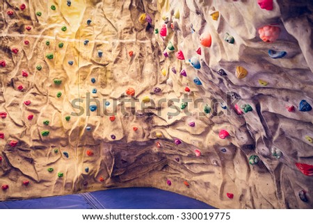 Rock climbing wall at the gym