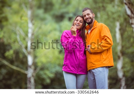 Happy couple on a hike in the countryside