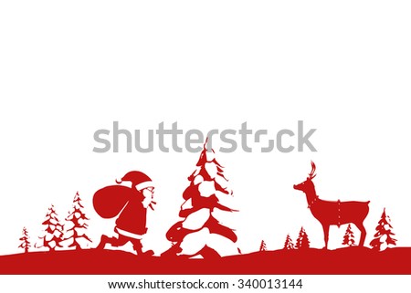 Christmas scene silhouette against white background with vignette