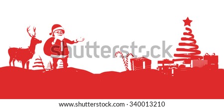 Christmas scene silhouette against white background with vignette
