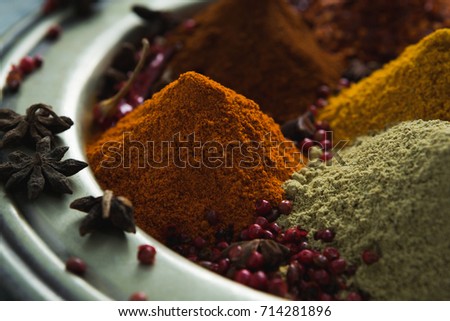 Close-up of spices powder in plate