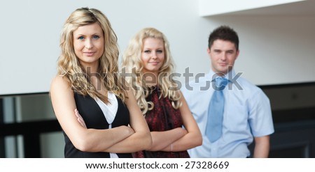 Three Person Business team showing positivity
