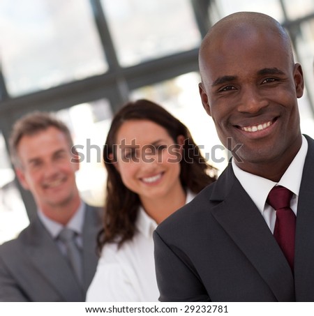 Young African American Business Man leading a team