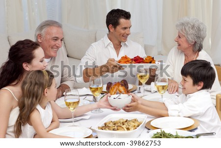 Family having a big dinner together at home