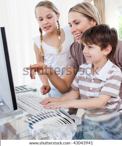 happy mother and children. stock photo : Happy mother and