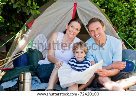Family camping in the garden
