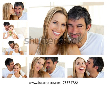stock photo : Collage of a middle-aged couple enjoying the moment at home