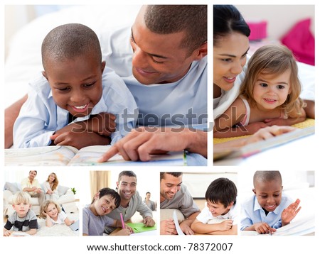 Collage of parents educating children at home