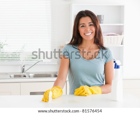 Charming woman doing the housework in the kitchen