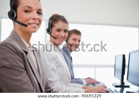 Side view of customer service team at work