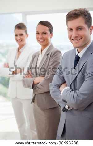 Standing business team introducing itself