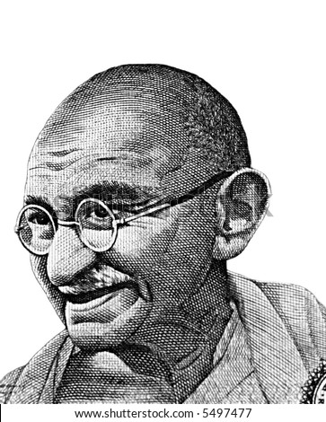 Black and white Mahatma Gandhi sketch isolated over white.