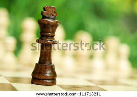 black king against the white chess pieces