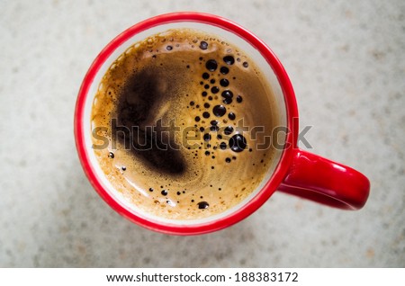 red coffee cup. top view