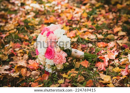 autumn wedding bouquet flowers on background