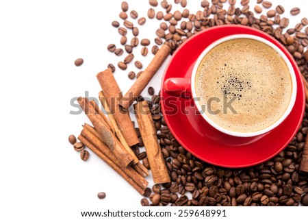 Cup with coffee and milk isolated on white background