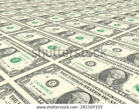 one American dollar bills. stacked notes on a white background