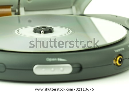 Close-up of a portable CD player open
