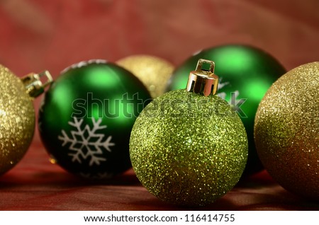 Christmas green and gold balls