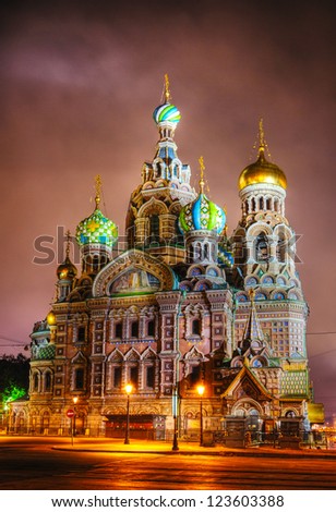 Savior on Blood Cathedral Church of the Resurrection of Jesus Christ in St Petersburg Russia in the night time Savior on Blood Cathedral Church of the Resurrection of Jesus Christ in St Petersburg Russia in the night time