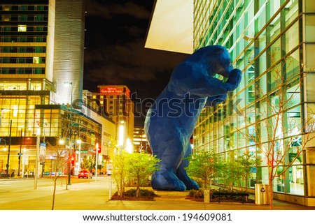 DENVER - May 1, 2014: Colorado Convention Center at night time on May 1, 2014 in Denver, Colorado. Centrally located in Denver, the center has become one of Denver\'s many landmarks.