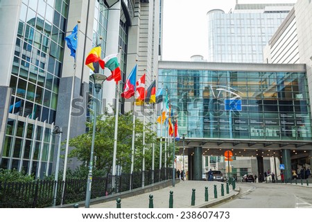 BRUSSELS - OCTOBER 7, 2014: European Parliament building on October 7, 2014 in Brussels, Belgium. The European Parliament is the directly elected parliamentary institution of the European Union (EU).