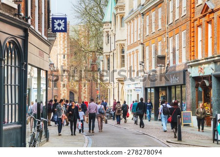 Cambridge, UK - April 9: Old Trinity street on April 9, 2015 in Cambridge, UK. It\'s a university city and the county town of Cambridgeshire, England.