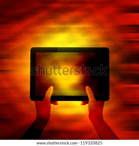 Hand female to hold card, mobile phone, tablet PC or other palm gadget Abstract background