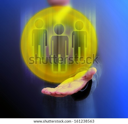 Businessman holding icon human