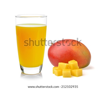 Full glass of Mango Juice and mango isolated on white background