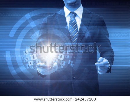businessman holding smartphone world technology social media