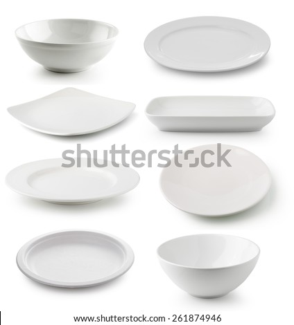 white  ceramics plate and bowl isolated on white background