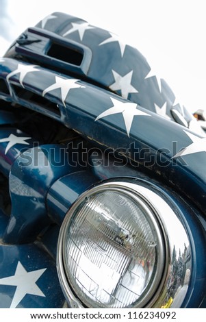 WARSAW, POLAND - SEPTEMBER 15: Classic Ford F1 V8 pick-up model year 1951 front view during the third automotive show \