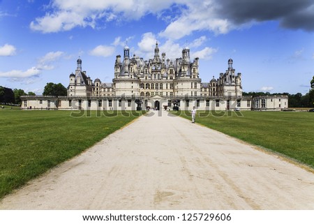 CHAMBORD, FRANCE - JUNE 11: Chambord castle, masterpiece of Renaissance architecture with a facade length of 128 meters built between 1519 and 1559  in Chambord, France on June 11, 2010.