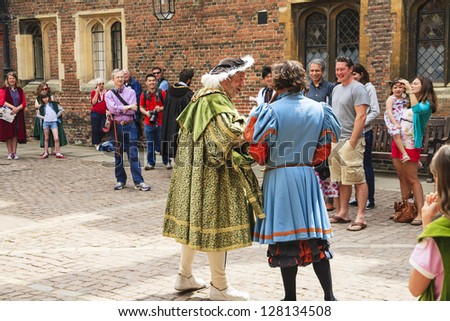 LONDON- JUNE 07: The actors play the characters from the time of Henry VIII, King of England, who reigned from 1509 to 1547 at Hampton Court Palace in London in UK on June 07, 2010.