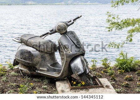 MONTREUX - MAY 20: Modern Vespa scooter model, produced since 1946 according to the patent belongs to Italian company Piaggio in Montreux in Switzerland on May 20, 2013